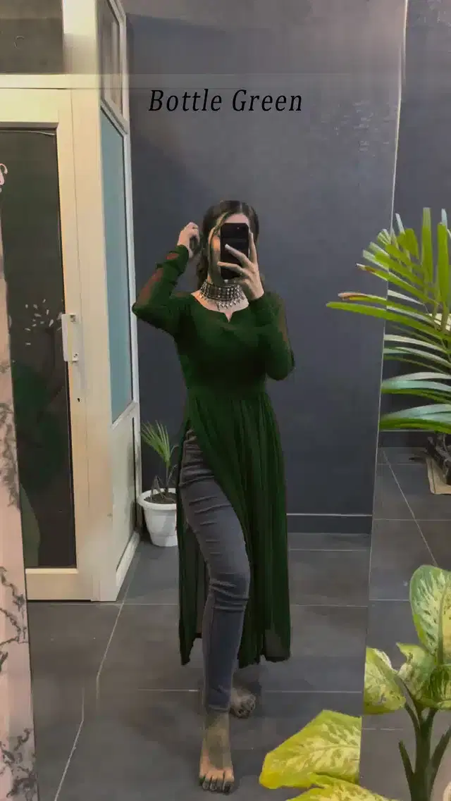 Georgette Solid Straight Kurti for Women (Green, XS)