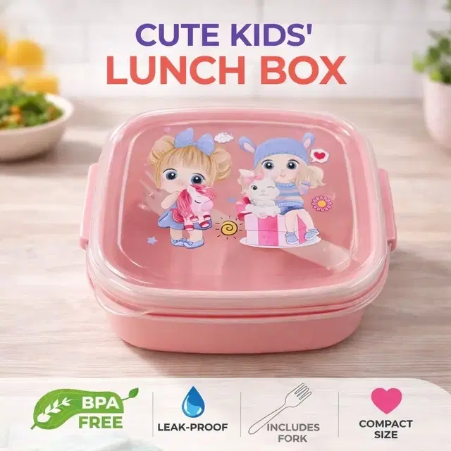 Lunch Box with Fork Pink Unicorn Bunny