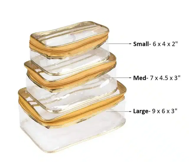 Multipurpose Storage Bag, Golden, 22x16x10 cm, Pack of 3