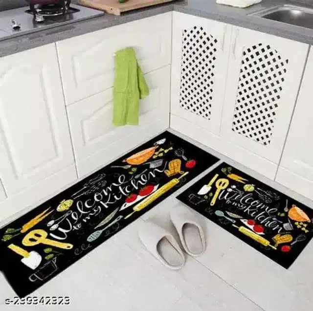 Anti Slip Kitchen Mat, Multicolor, Pack of 2