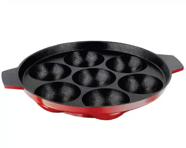 NIRLON Aluminium Appam Maker, Red & Black, 17 cm