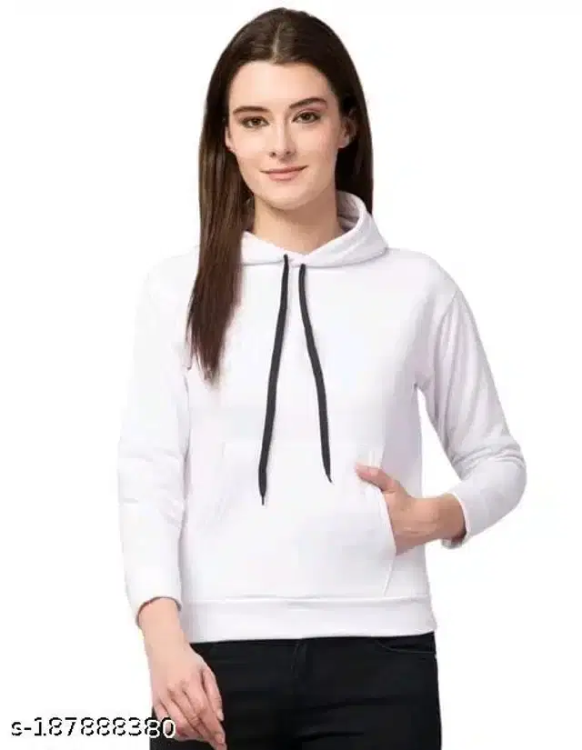 Fleece Full Sleeves Hooded Sweatshirt for Women (White, M)