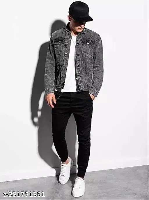 Denim Jacket for Men (Grey, L)