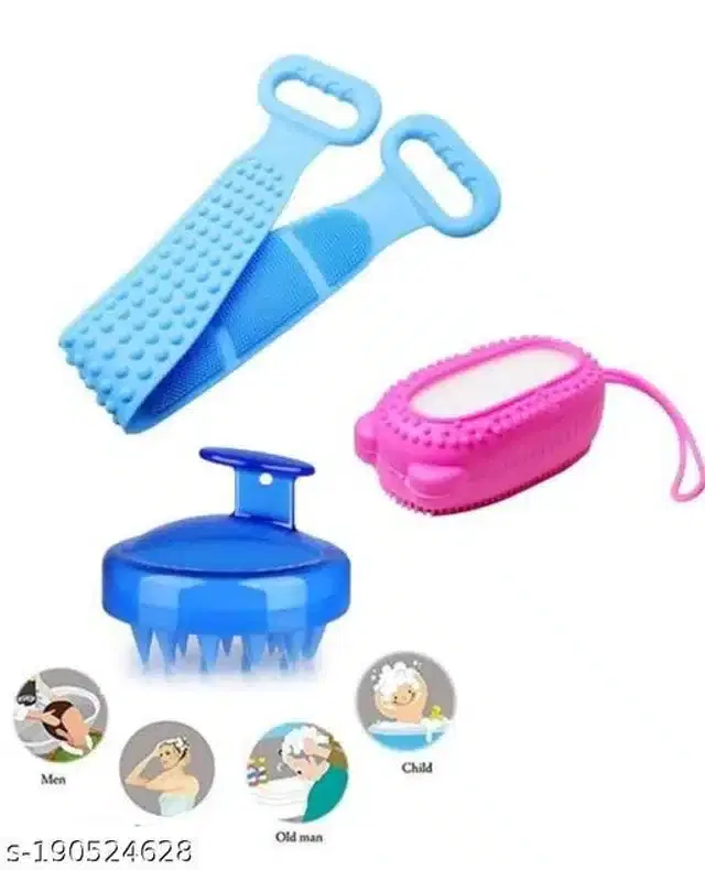 Silicone Body Back Scrubber & Body Scrubbing Brush with Scalp Massager, Assorted, Set of 3