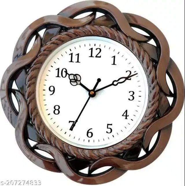 Plastic Analog Wall Clock, Brown & White