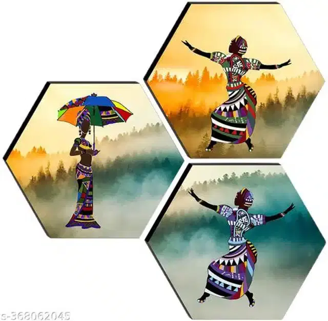 MDF Wooden UV Coated Digital Painitings, Multicolor, 16x16 inches, Pack of 3