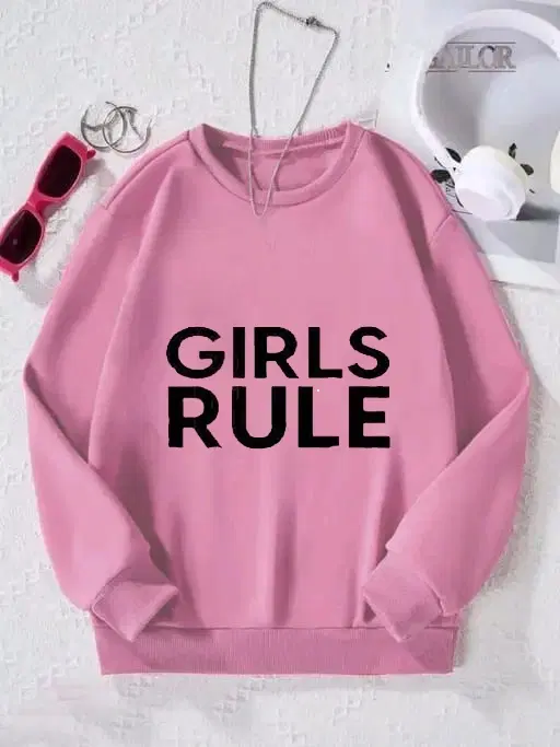 Fleece Printed Sweatshirt for Women (Pink, M)