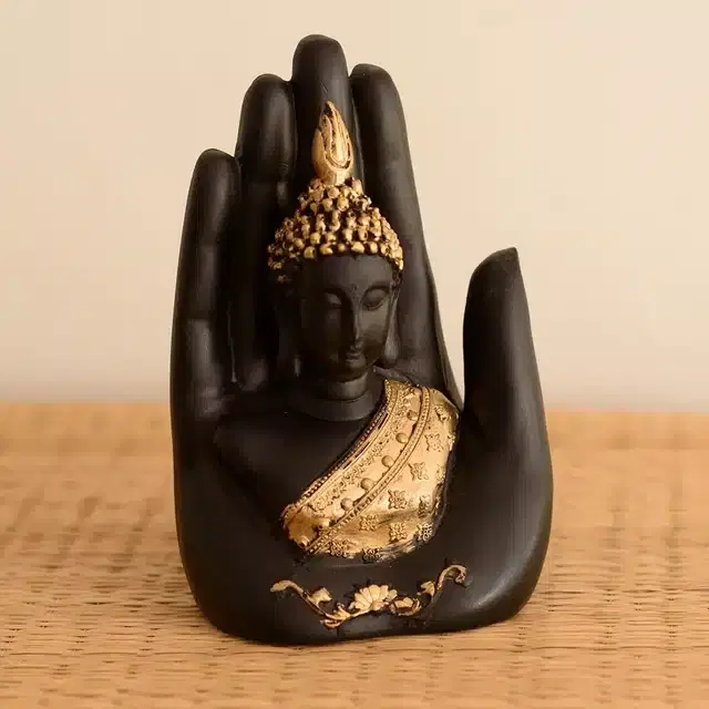 Handcrafted Palm Buddha Showpiece, Black