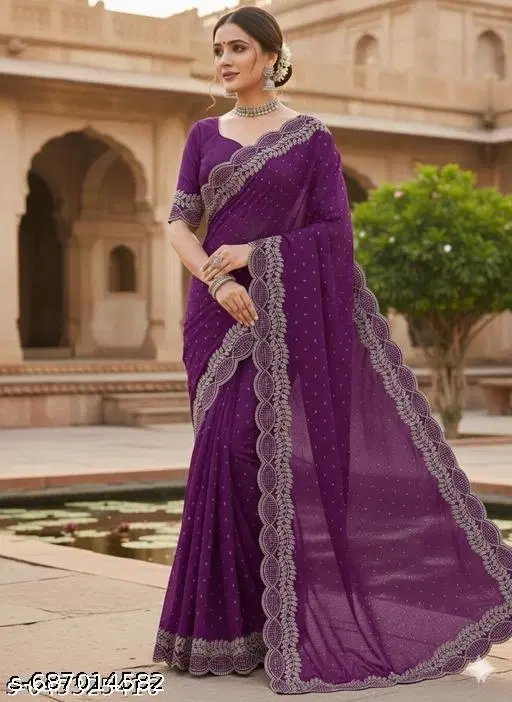 Georgette Dyed/ Washed Saree For Women, Purple