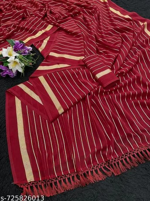 Georgette Printed Saree for Women, Maroon (6.3 M)