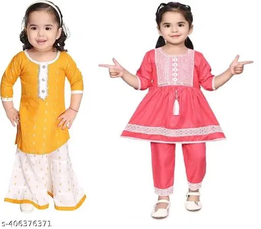 Rayon Kurta Set for Girls, Pack of 2 (Multicolor, 12-18 Months)
