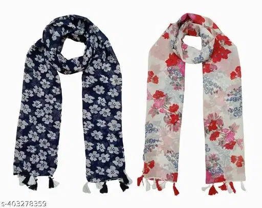 Poly Chiffon Printed Scarves for Women, Pack of 2 (Multicolor, 1.75 m)