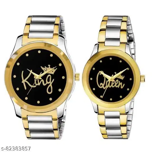 Analog Watch for Couple, Pack of 2 (Multicolor)