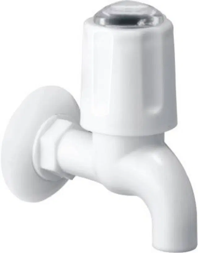 Plastic Polo Bib Cock Tap with Wall Flange, White, Set of 1