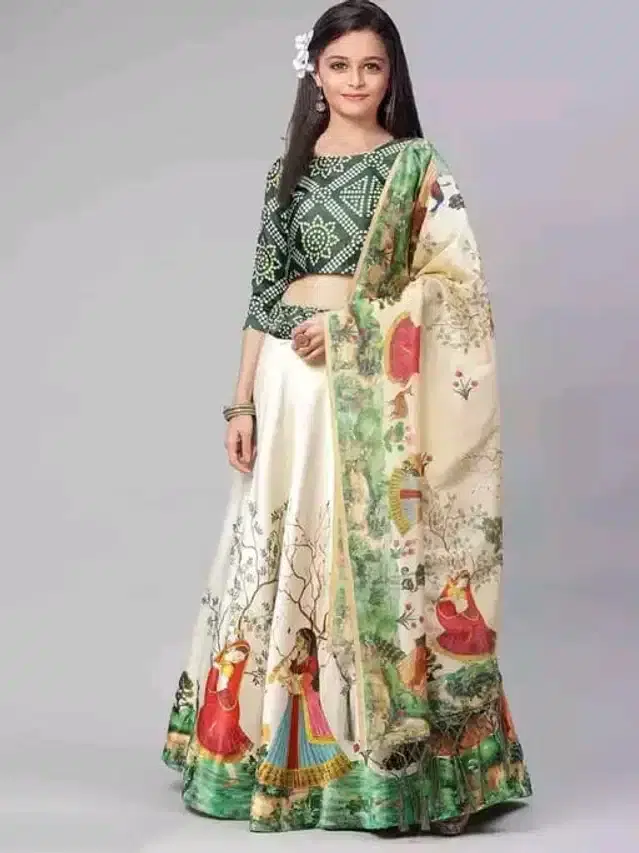 Digital Printed Lehenga Choli for Girls (Green, 4-5 Years)