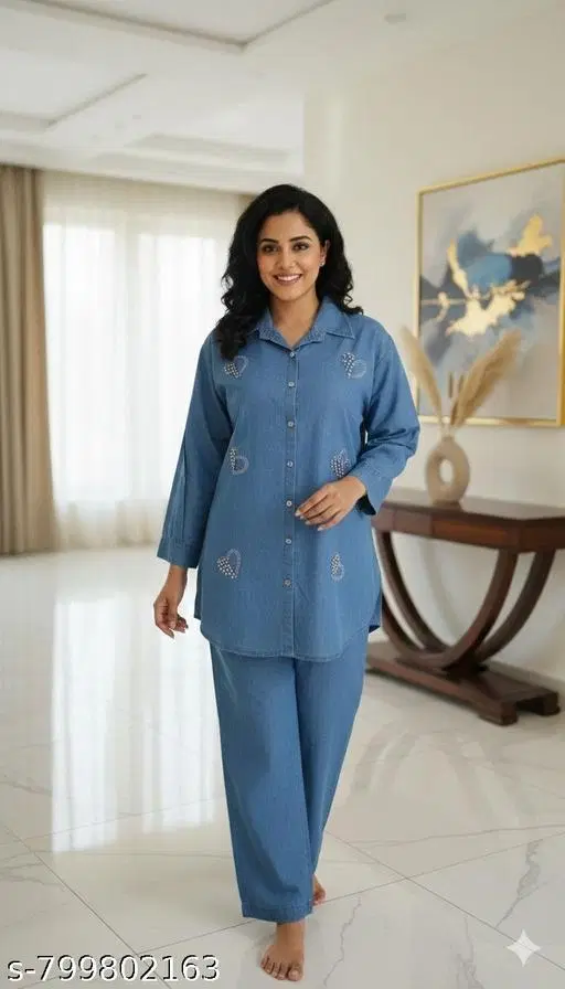 Kurta Set for Women (Aqua Blue, M)