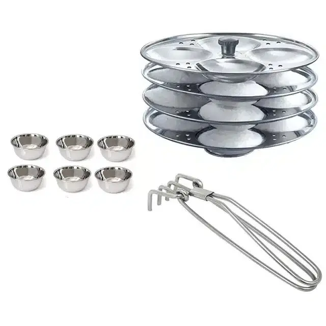 Stainless Steel Pakad, Chatni Katori & Idli Making Stand, Combo of 3