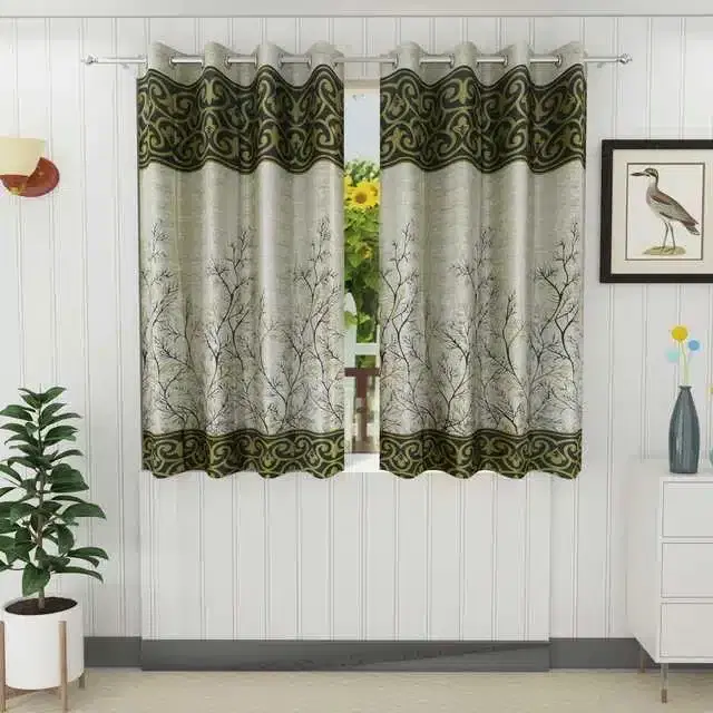 Window Curtain, Pack of 2, Green, 4X5 Feet