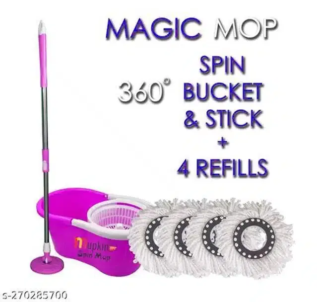 Spin Bucket Mop with 4 Refill, Assorted, Set of 1