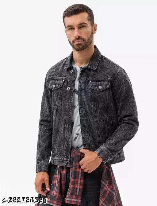 Denim Jacket for Men (Grey, XL)