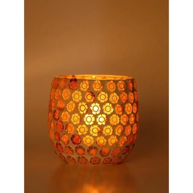 Mosaic Glass Tealight Candle Holder (Orange Floral)