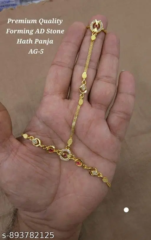 Hathpanja Bracelet with Joint Ring for Women (Gold, Free Size)