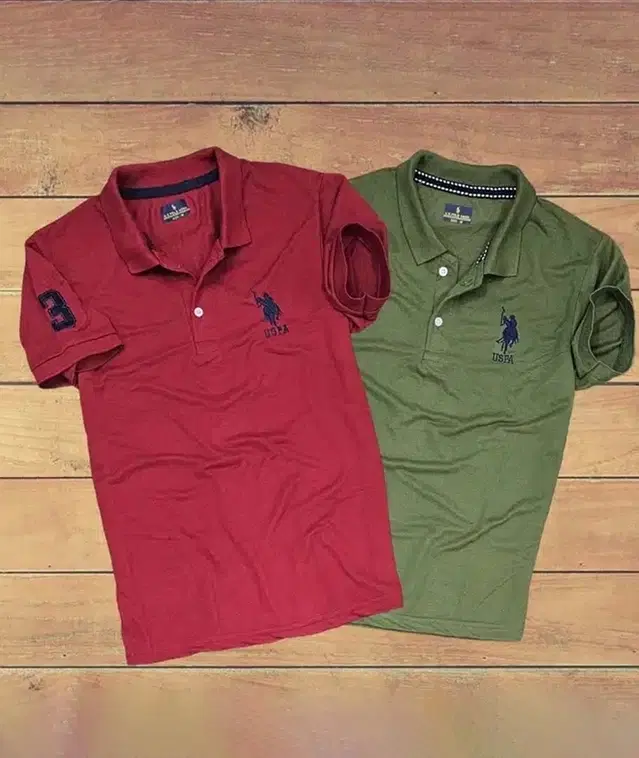 Polo Neck T-Shirt for Men, Pack of 2 (Red & Olive, XL)