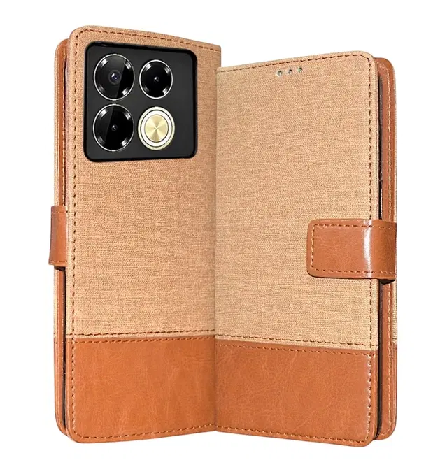 Artificial Leather Mobile Flip Cover for Infinix X6851 / Note 40Pro 5G, Brown