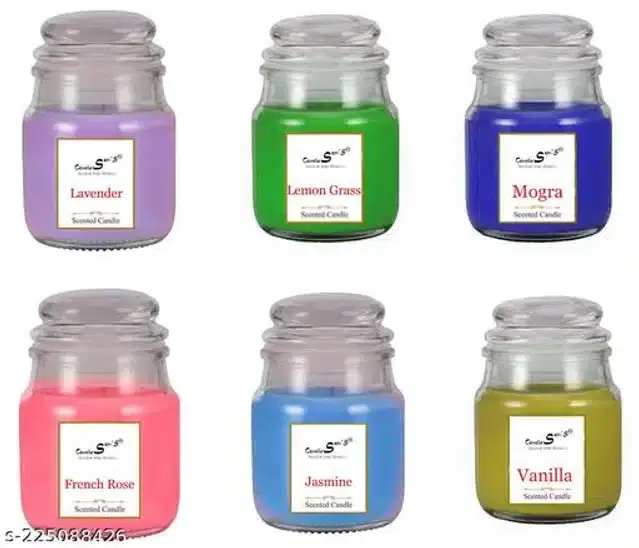 Scented Glass Jar Candles, Multicolor, Pack of 6