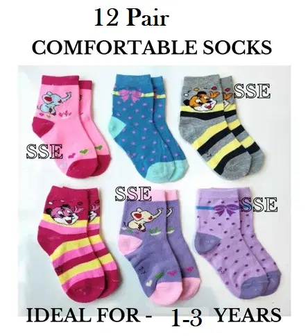 Woolen Socks for Kids, Set of 12 (Multicolor, 1-3 Years)