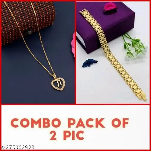 Alloy Pendant with Chain & Bracelet for Women, Set of 2 (Multicolor)