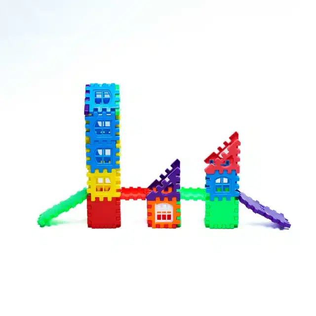Plastic Educational Big House 50 Pcs Building Blocks Toy Set for Kids, Multicolor