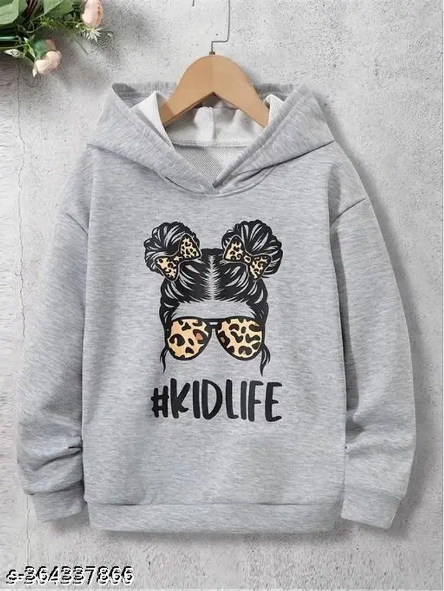 Cotton Blend Sweatshirt for Girls (Grey, 2-3 Years)