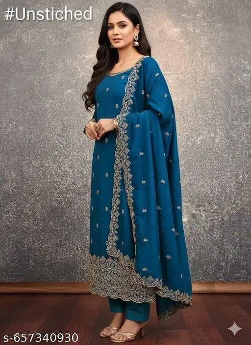 Embroidered Ethnic Motif Palazzo Suits for Women (Multicolor, 6.65 meter (XXL)