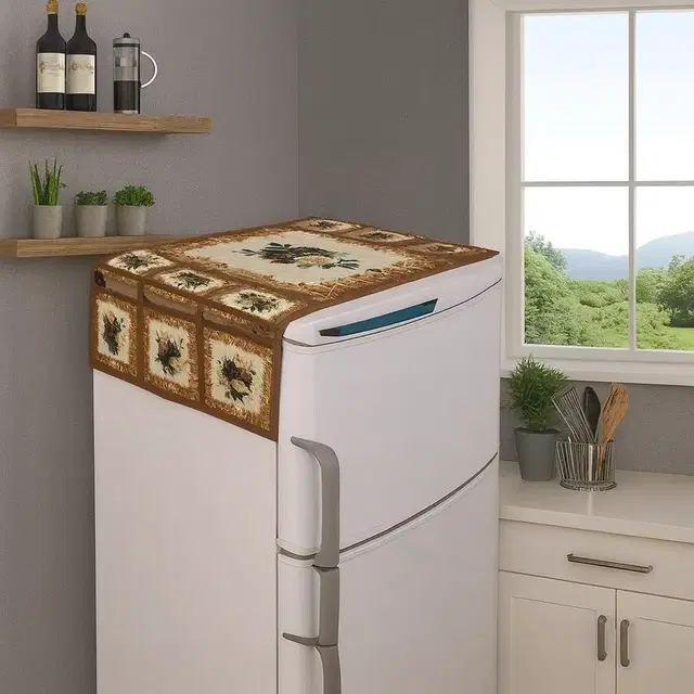 Grover Quilted Fridge BeigeFloral Fridge Top cover 21x39 cm