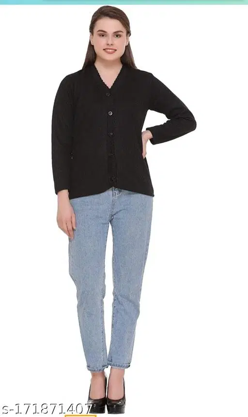 Acrylic Sweater for Women (Black, M)