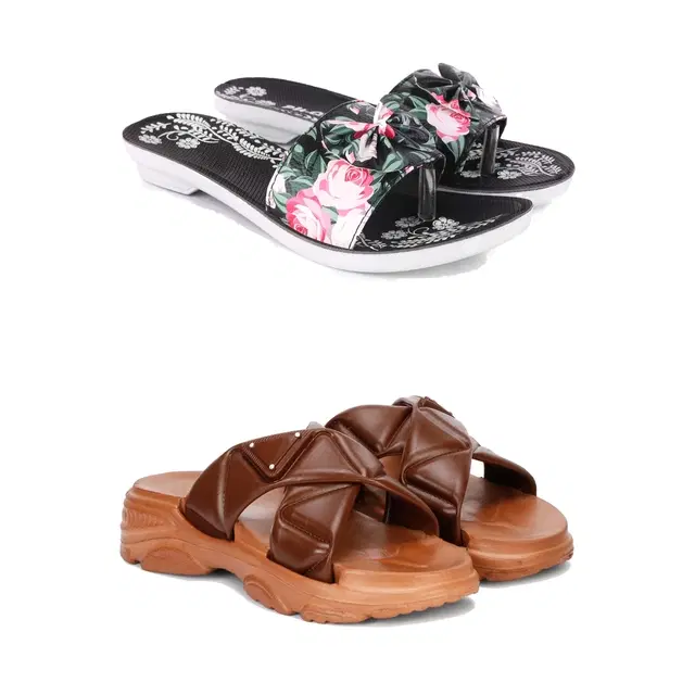 Combo of Sliders & Flats for Women, Set of 2 (Multicolor, 6)