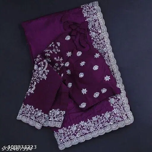 Georgette Embellished Saree For Women, Purple
