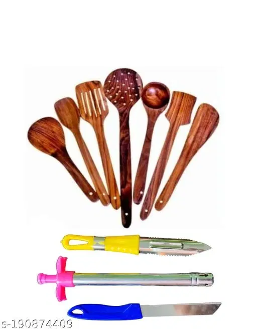 Wooden Kitchen Tools Set, Multicolor, Set of 10
