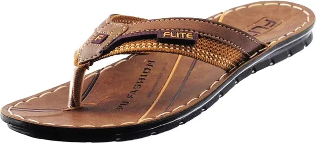 FLITE Casual Flip Flops for Men (Tan, 8 UK/India)