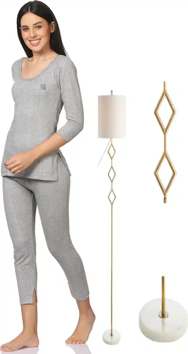 Polycotton Full Sleeves Thermal Set for Women (Light Grey, S)