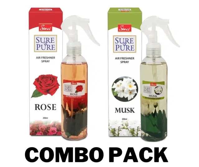 Simco Sure & Pure Rose with Musk Air Freshener Spray, 250 ml, Pack of 2