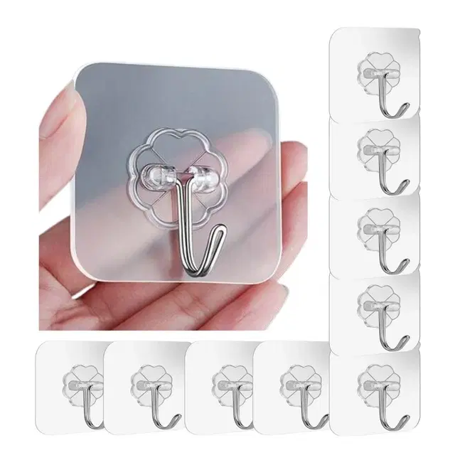 Plastic Wall Hooks, Transparent (Pack of 20)