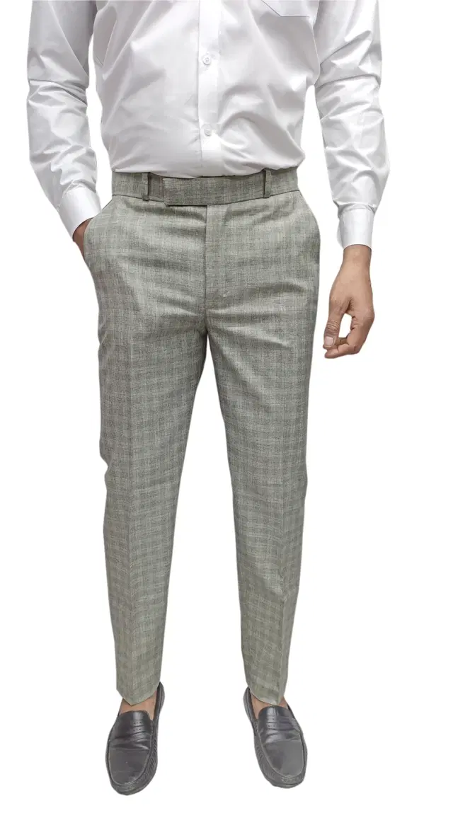 Slim Fit Checked Formal Trouser for Men (Mint Green, 28)