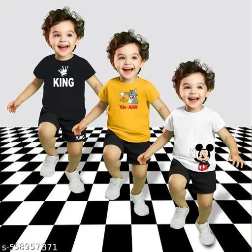 Cotton Blend Printed Clothing Set for Boys, Multicolour, Pack Of 3 (6-7 Years)