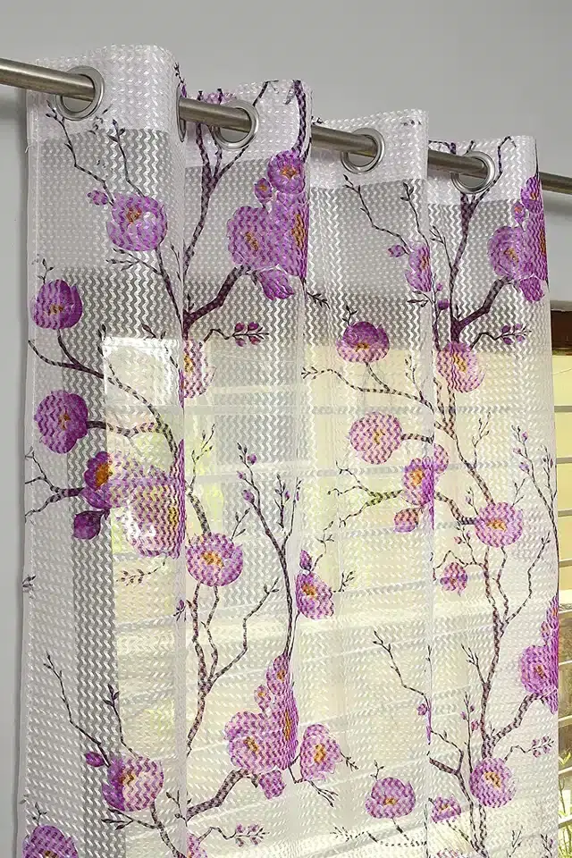 Polyester Printed Door & Window Curtains, Purple, 7 feet