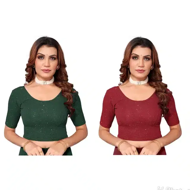 Half Sleeves Stitched Blouse for Women, Pack of 2 (Multicolor, 32)