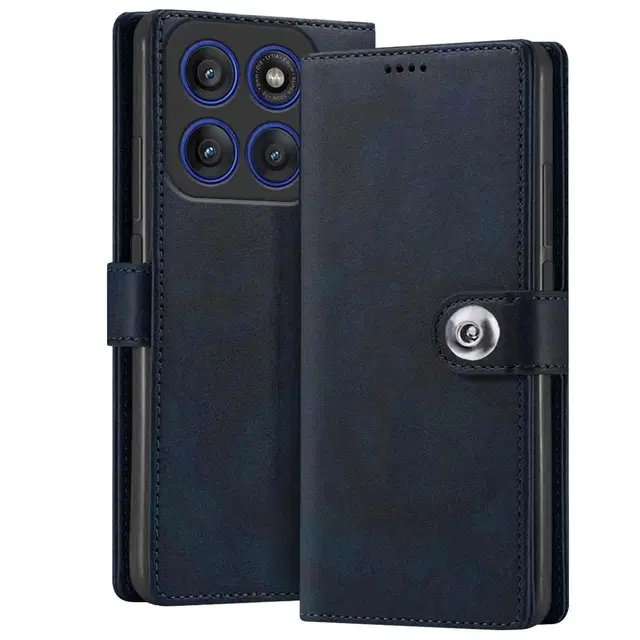 Artificial Leather Flip Cover For Motorola Edge 60 Pro 5G, Blue