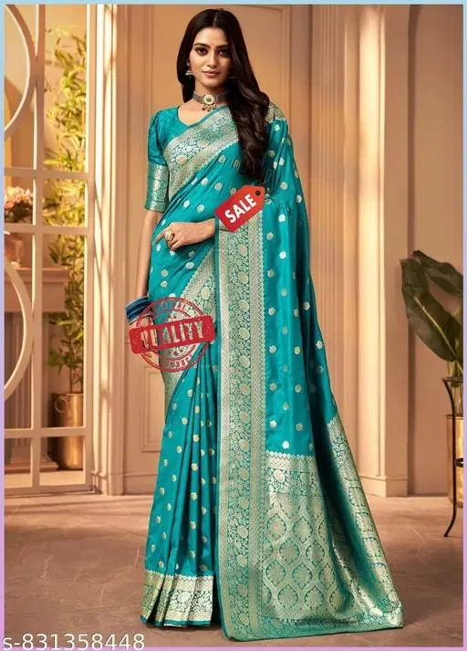 Kanjeevaram Saree with Zari Woven for Women (Blue, Free Size)