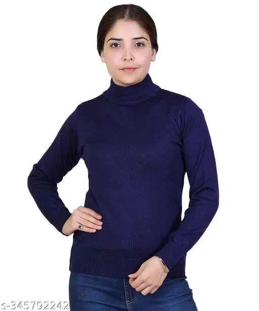 Hi-Neck Sweater for Women (Navy Blue, L)